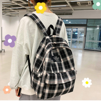 Fashion καρό καμβά γυναικεία τσάντα πλάτης Μαθητικά σακίδια εφηβικής κοπέλας Σχολικές τσάντες μεγάλης χωρητικότητας Αδιάβροχο σακίδιο ταξιδιού