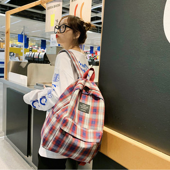 Fashion καρό καμβά γυναικεία τσάντα πλάτης Μαθητικά σακίδια εφηβικής κοπέλας Σχολικές τσάντες μεγάλης χωρητικότητας Αδιάβροχο σακίδιο ταξιδιού