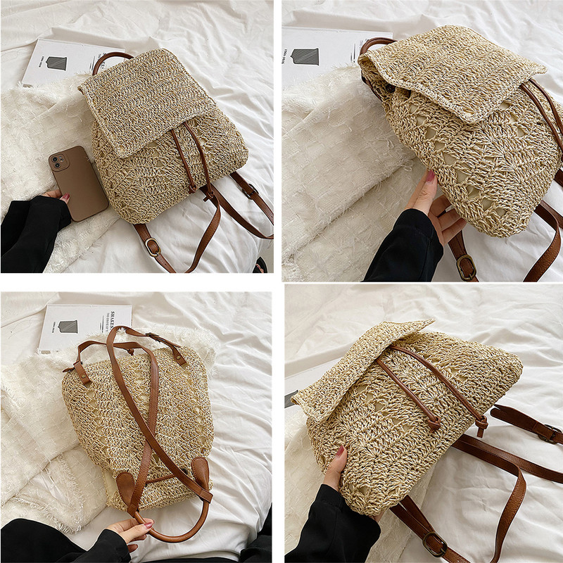 Divatos női tengerparti hátizsákok Luxus, kézzel készített szalmából készült hátizsák 2023 nyári trend utazási női hátizsák tervező márkájú táska