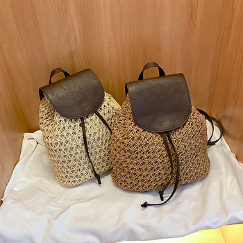 Дамска раница с шнур, дамска модна сламена чанта, лятна плажна куха дамска чанта, чанта с голям капацитет за пътуване през рамо