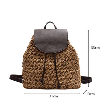 Дамска раница с шнур, дамска модна сламена чанта, лятна плажна куха дамска чанта, чанта с голям капацитет за пътуване през рамо