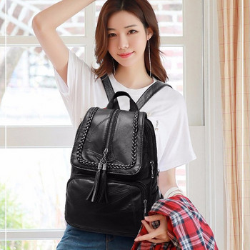 Γυναικείο δερμάτινο PU Σχολική τσάντα πλάτης 2023 Classic Μαύρη αδιάβροχη τσάντα ώμου πολλαπλών λειτουργιών ταξιδιού