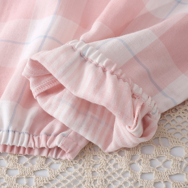 Γυναικεία Σετ Πυτζάμες Βαμβακερής Γάζας για Άνοιξη Καλοκαίρι Άνετο Καρό Χρώμα Αντίθεσης Casual Σπίτι Πυζά Γυναικεία Ρούχα Πυζά