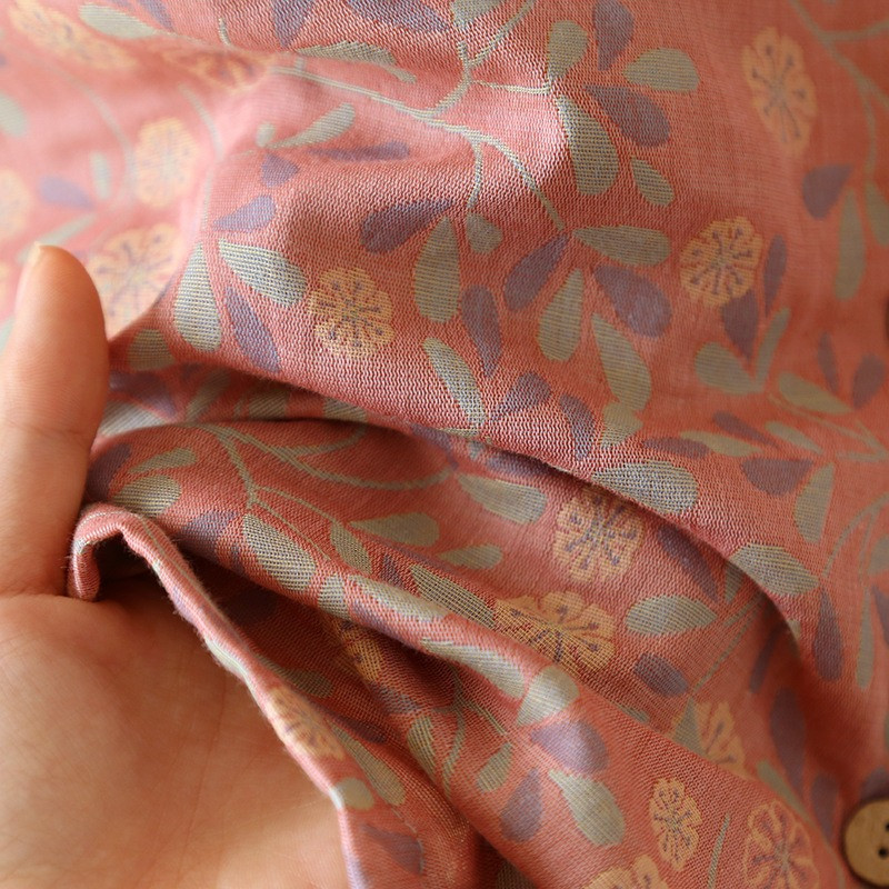 Set de pijamale cardigan de damă din bumbac jacquard cu imprimeu floral, pantaloni largi, subțiri, cu decolteu în V, până la gambe 2 buc.