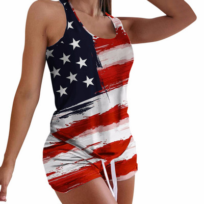 Σετ πιτζάμες Γυναικεία Αστέρια και Ρίγες Εκτύπωση Ιουλίου της 4ης Loose Sleepwear Γραφικά μπλουζάκια και σορτς 2 τεμαχίων σετ Activewear Outfits