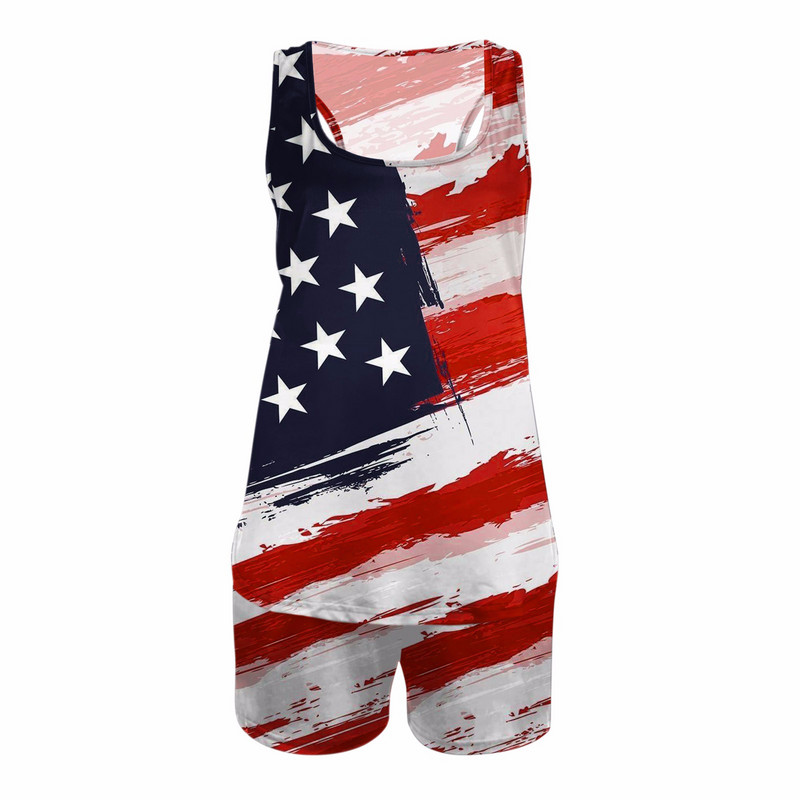 Σετ πιτζάμες Γυναικεία Αστέρια και Ρίγες Εκτύπωση Ιουλίου της 4ης Loose Sleepwear Γραφικά μπλουζάκια και σορτς 2 τεμαχίων σετ Activewear Outfits