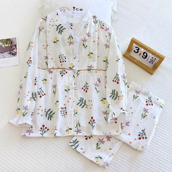 Чист памук Флорален костюм за бременни за кърмещи бременни жени Пролет 2023 Ново спално облекло с V-образно деколте Дрехи за кърмене