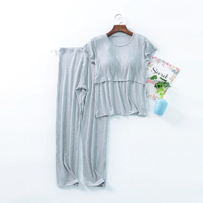 Fdfklak M-3XL Set de alăptare pentru maternitate 2 buc/set Lenjerie de dormit pentru femei însărcinate Set de pijamale modal pentru alăptare pentru femei însărcinate