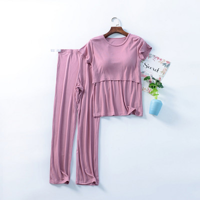 Fdfklak M-3XL Set de alăptare pentru maternitate 2 buc/set Lenjerie de dormit pentru femei însărcinate Set de pijamale modal pentru alăptare pentru femei însărcinate