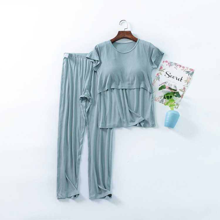 Fdfklak M-3XL Set de alăptare pentru maternitate 2 buc/set Lenjerie de dormit pentru femei însărcinate Set de pijamale modal pentru alăptare pentru femei însărcinate