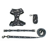 Podesiva ogrlica za pse Izdržljiva, mekana, slatka, povodac s dizajnom brkova u boji, neoprenski pojas s dozatorom vrećice za izmet