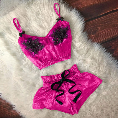 Γυναικείες σέξι σατέν πιτζάμες σετ πυτζάμες με λαιμόκοψη V-λαιμόκοψη Πυτζάμες με δαντέλα Εσώρουχα με παπιτζάμες Σορτς Σετ πιτζάμες θηλυκές