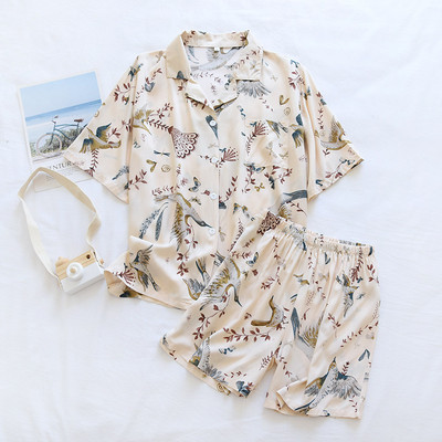 Σετ γυναικείες πιτζάμες Viscose Lovely Sweet Πολύ μαλακό λεπτό κοντό πυτζάμα Loose print αναπνέον κοστούμι σπιτιού για το καλοκαίρι