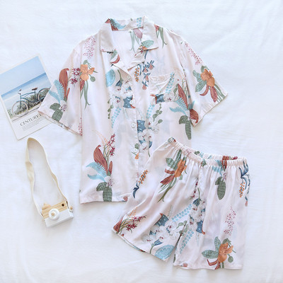 Σετ γυναικείες πιτζάμες Viscose Lovely Sweet Πολύ μαλακό λεπτό κοντό πυτζάμα Loose print αναπνέον κοστούμι σπιτιού για το καλοκαίρι