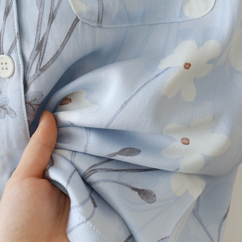 Καλοκαίρι/Φθινόπωρο 2023 Μακρυμάνικο Παντελόνι Πιτζάμες Γυναικείο Λιτό Στιλ Βισκόζη Λεπτό 2 ΤΕΜ. Ρομαντικά λουλούδια στάμπα Πυτζάμες