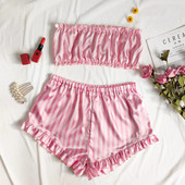 Γυναικείες πιτζάμες Γυναικεία Ρούχα Σπίτι Πυζόνια Camis Γυναικεία Νυχτικά pour Femmes πιτζάμες Δαντέλα Διακοσμητικά Σατέν Cami και ριγέ σορτς