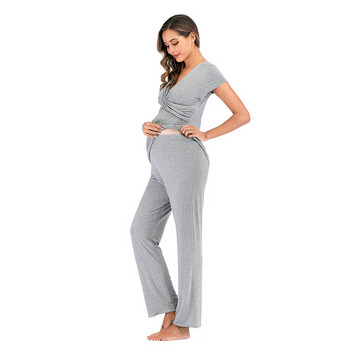 Пижами за бременни и кърмачки Комплект пижами Нощница за кърмене Лятна спално облекло за бременни Дамско облекло Комплект дрехи от две части