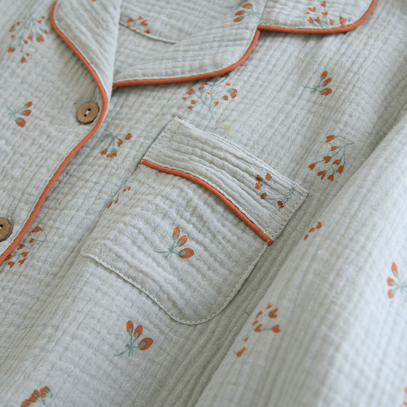 2022 Pijamale de damă în stil nou japonez Pantaloni din două piese cu mânecă lungă Cactus 100% bumbac crep Îmbrăcăminte de casă simplă și confortabilă