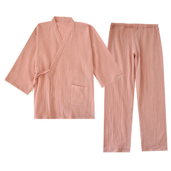 Кимоно Пижама Жена Кимоно Памучно спално облекло Винтидж Блуза Мека мъжка Haori Jinbei Юката Панталон Пижамен комплект Нощница за двойка
