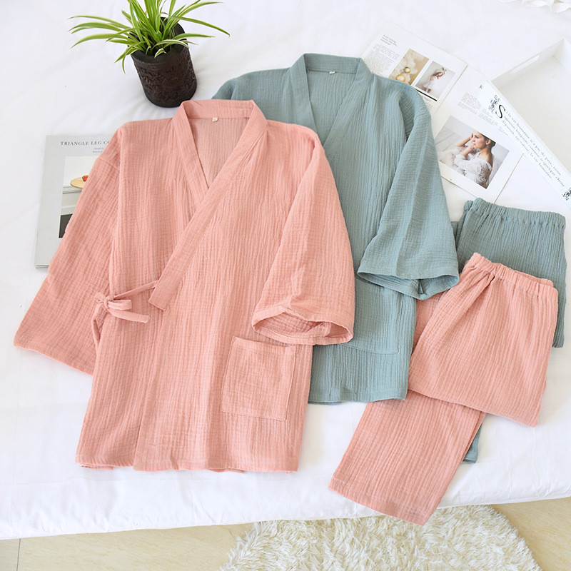 Kimono pyžamo žena kimono bavlnené pyžamo vintage blúzka mäkké pánske haori jinbei yukata nohavice pyžamo set párová nočná košeľa