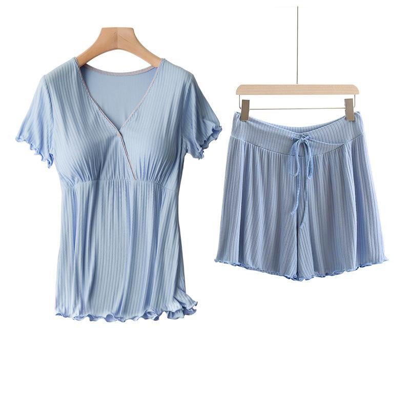 Μπλουζάκι μητρότητας Νοσηλευτικό μπλουζάκι πιτζάμα σε κοντομάνικο μπλουζάκι για έγκυες ανοιξιάτικες μπλούζες Loose σορτς εγκυμοσύνης