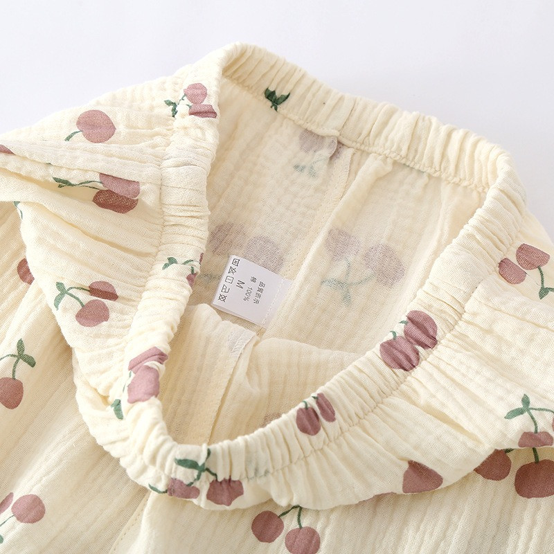 Γυναικείες πιτζάμες από βαμβακερή κρεπ Λεπτό κοντομάνικο σορτς για το σπίτι Ρούχα φαρδιά casual 2 ΤΕΜ. Γλυκό κεράσι γιακά