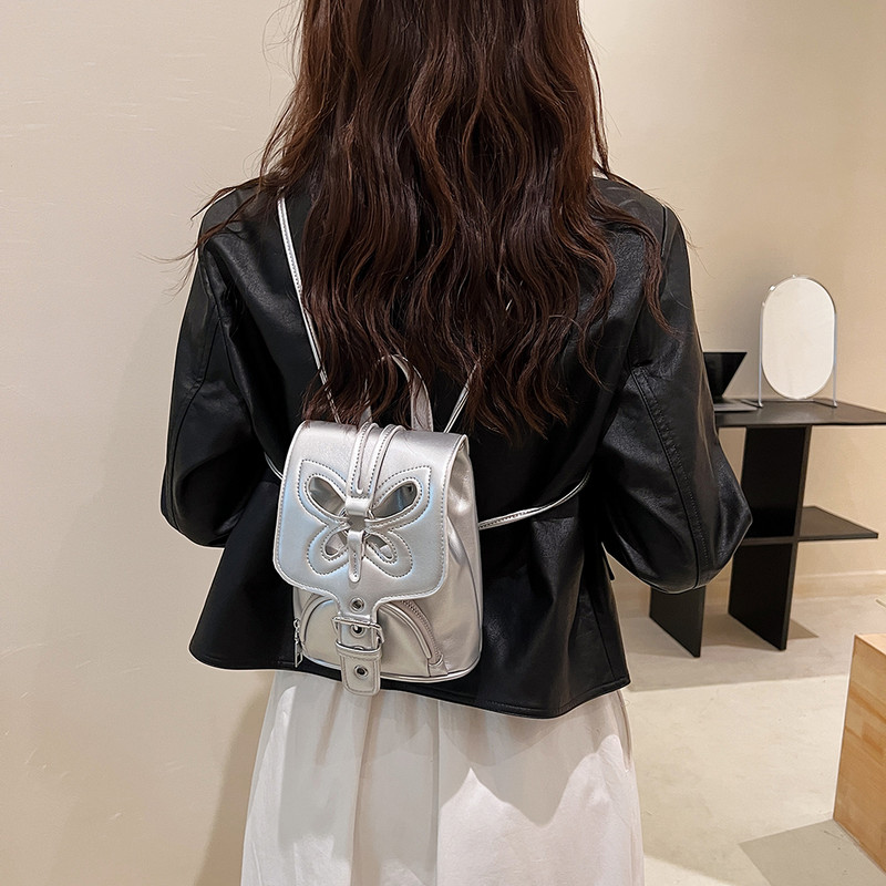 Rucsacuri pentru studenți, din piele PU, cu fluture, geantă de școală ocazională cu șnur, vintage, simplă, portabilă, solidă, la modă