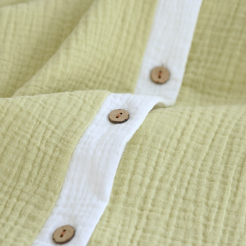 Vară, primăvară, set de pijamale, moale, uni, contrastant, 100% bumbac tifon, 2 buc. Lenjerie de dormit, mânecă scurtă, pantaloni, îmbrăcăminte pentru acasă