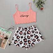 Γυναικεία Sleepwear Cute Cartoon Print Κοντό Σετ Πιτζάμες για Γυναικείες Σετ Πιτζάμες Γλυκό κοντό μανίκι V-λαιμόκοψη & σορτς καλοκαιρινή πιτζάμα