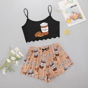 Γυναικεία Sleepwear Cute Cartoon Print Κοντό Σετ Πιτζάμες για Γυναικείες Σετ Πιτζάμες Γλυκό κοντό μανίκι V-λαιμόκοψη & σορτς καλοκαιρινή πιτζάμα