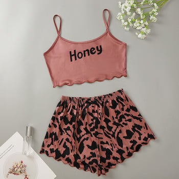 Γυναικεία Sleepwear Cute Cartoon Print Κοντό Σετ Πιτζάμες για Γυναικείες Σετ Πιτζάμες Γλυκό κοντό μανίκι V-λαιμόκοψη & σορτς καλοκαιρινή πιτζάμα