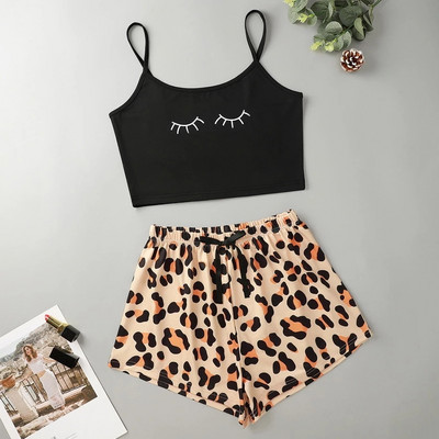Γυναικεία Sleepwear Cute Cartoon Print Κοντό Σετ Πιτζάμες για Γυναικείες Σετ Πιτζάμες Γλυκό κοντό μανίκι V-λαιμόκοψη & σορτς καλοκαιρινή πιτζάμα