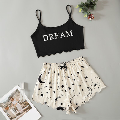 Γυναικεία Sleepwear Cute Cartoon Print Κοντό Σετ Πιτζάμες για Γυναικείες Σετ Πιτζάμες Γλυκό κοντό μανίκι V-λαιμόκοψη & σορτς καλοκαιρινή πιτζάμα