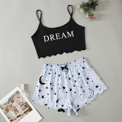 Γυναικεία Sleepwear Cute Cartoon Print Κοντό Σετ Πιτζάμες για Γυναικείες Σετ Πιτζάμες Γλυκό κοντό μανίκι V-λαιμόκοψη & σορτς καλοκαιρινή πιτζάμα