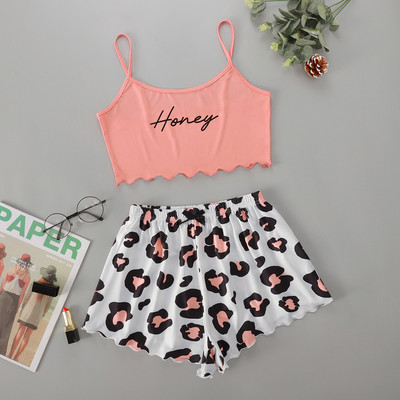 Γυναικεία Sleepwear Cute Cartoon Print Κοντό Σετ Πιτζάμες για Γυναικείες Σετ Πιτζάμες Γλυκό κοντό μανίκι V-λαιμόκοψη & σορτς καλοκαιρινή πιτζάμα