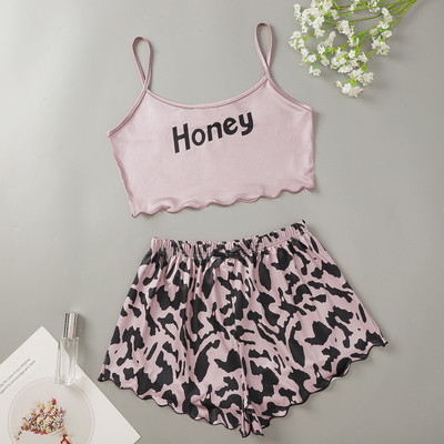 Γυναικεία Sleepwear Cute Cartoon Print Κοντό Σετ Πιτζάμες για Γυναικείες Σετ Πιτζάμες Γλυκό κοντό μανίκι V-λαιμόκοψη & σορτς καλοκαιρινή πιτζάμα
