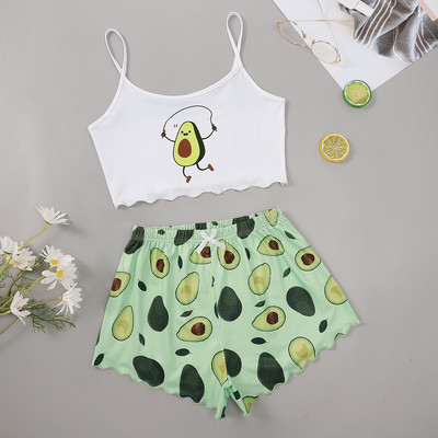 Γυναικεία Sleepwear Cute Cartoon Print Κοντό Σετ Πιτζάμες για Γυναικείες Σετ Πιτζάμες Γλυκό κοντό μανίκι V-λαιμόκοψη & σορτς καλοκαιρινή πιτζάμα