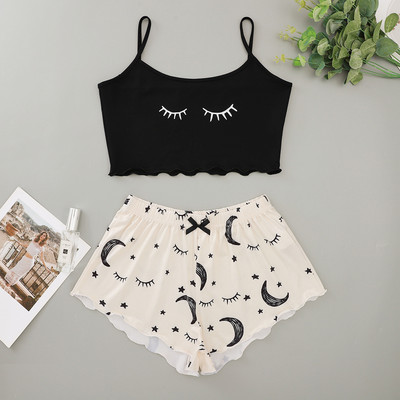 Γυναικεία Sleepwear Cute Cartoon Print Κοντό Σετ Πιτζάμες για Γυναικείες Σετ Πιτζάμες Γλυκό κοντό μανίκι V-λαιμόκοψη & σορτς καλοκαιρινή πιτζάμα