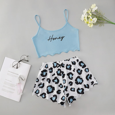 Γυναικεία Sleepwear Cute Cartoon Print Κοντό Σετ Πιτζάμες για Γυναικείες Σετ Πιτζάμες Γλυκό κοντό μανίκι V-λαιμόκοψη & σορτς καλοκαιρινή πιτζάμα