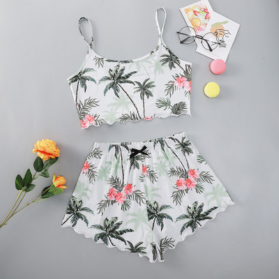 Γυναικεία Sleepwear Cute Cartoon Print Κοντό Σετ Πιτζάμες για Γυναικείες Σετ Πιτζάμες Γλυκό κοντό μανίκι V-λαιμόκοψη & σορτς καλοκαιρινή πιτζάμα