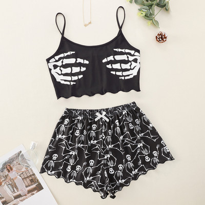 Γυναικεία Sleepwear Cute Cartoon Print Κοντό Σετ Πιτζάμες για Γυναικείες Σετ Πιτζάμες Γλυκό κοντό μανίκι V-λαιμόκοψη & σορτς καλοκαιρινή πιτζάμα