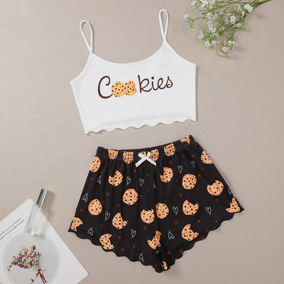 Γυναικεία Sleepwear Cute Cartoon Print Κοντό Σετ Πιτζάμες για Γυναικείες Σετ Πιτζάμες Γλυκό κοντό μανίκι V-λαιμόκοψη & σορτς καλοκαιρινή πιτζάμα