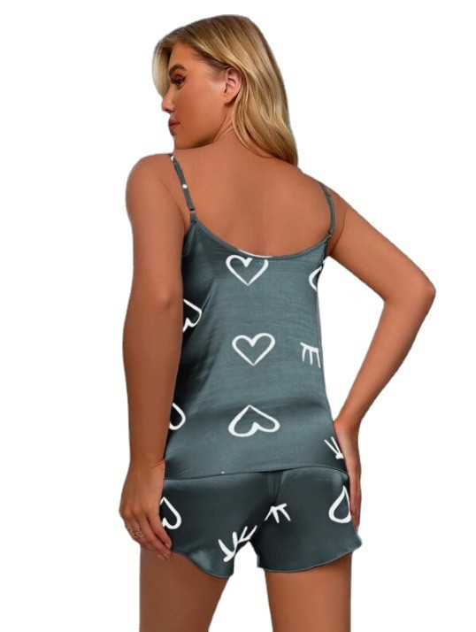 Szexi virágos pizsama szett női 2 részes hálóruha pizsama selyem szatén Cami felső és rövidnadrág női pizsama Szerelem ujjatlan nyár