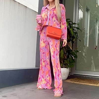 Ženska dvodijelna odjeća Muse, košulja s dugim rukavima, široke nogavice, ležerne hlače, odijelo s jednobojnim cvjetnim hlačama iz 90-ih