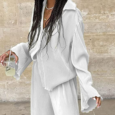 Ženska dvodijelna odjeća Muse, košulja s dugim rukavima, široke nogavice, ležerne hlače, odijelo s jednobojnim cvjetnim hlačama iz 90-ih