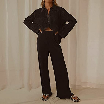 Ženska dvodijelna odjeća Muse, košulja s dugim rukavima, široke nogavice, ležerne hlače, odijelo s jednobojnim cvjetnim hlačama iz 90-ih