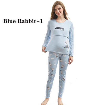 Γυναικεία Πυζόνια εγκυμοσύνης Βαμβακερό μπλουζάκι θηλασμού +Ρυθμιζόμενο παντελόνι έγκυο johns σετ πιτζάμες Νυχτικό Ρούχα