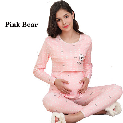 Γυναικεία Πυζόνια εγκυμοσύνης Βαμβακερό μπλουζάκι θηλασμού +Ρυθμιζόμενο παντελόνι έγκυο johns σετ πιτζάμες Νυχτικό Ρούχα