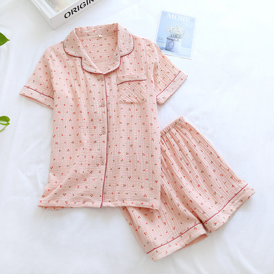 Set de pijamale pentru femei, confort de vară, tifon, bumbac, guler răsturnat, set de lenjerie de dormit pentru femei, subțire, largi, cu imprimeu de morcovi, îmbrăcăminte de acasă