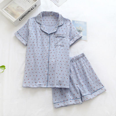 Set de pijamale pentru femei, confort de vară, tifon, bumbac, guler răsturnat, set de lenjerie de dormit pentru femei, subțire, largi, cu imprimeu de morcovi, îmbrăcăminte de acasă